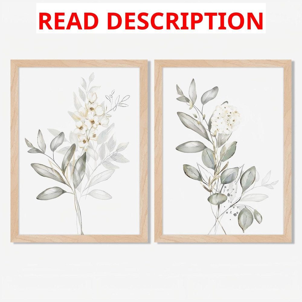Framed Nature Botanical Wall Art Set (2) 8x10
