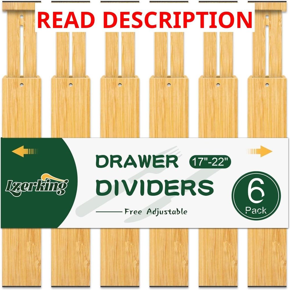 Lzerking Bamboo Drawer Dividers 6-Pack