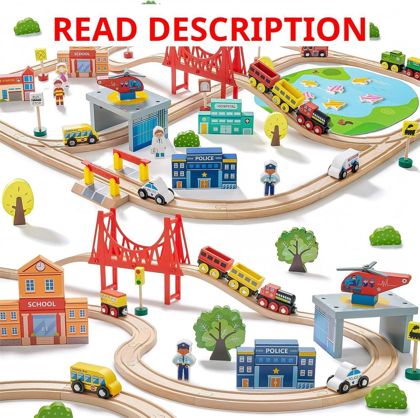 Tiny Land 110PCS Wooden Train Set with Tracks