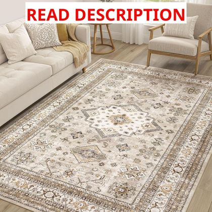 Vintage Living Room Rug 6x9 - Washable Beige