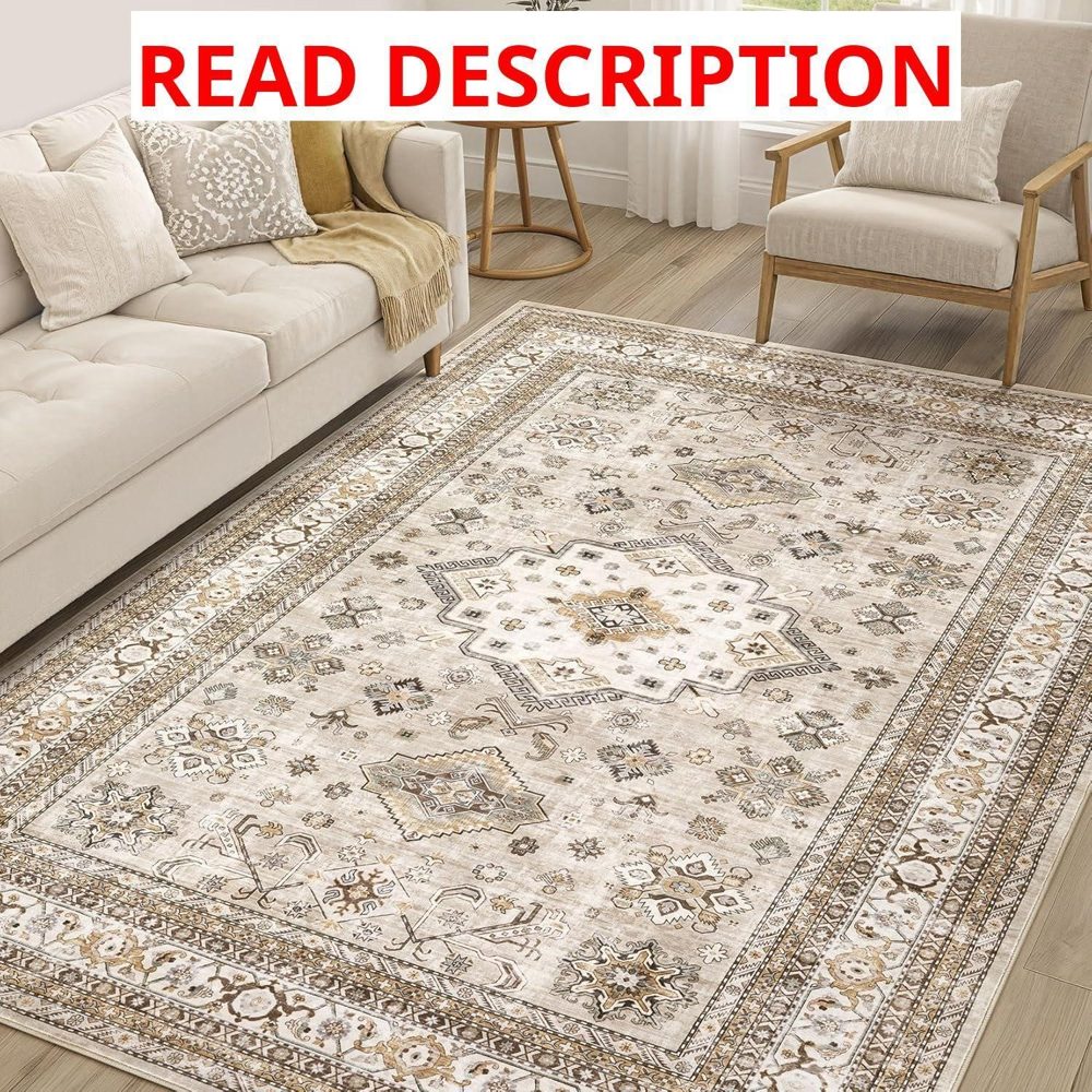 Vintage Living Room Rug 6x9 - Washable Beige