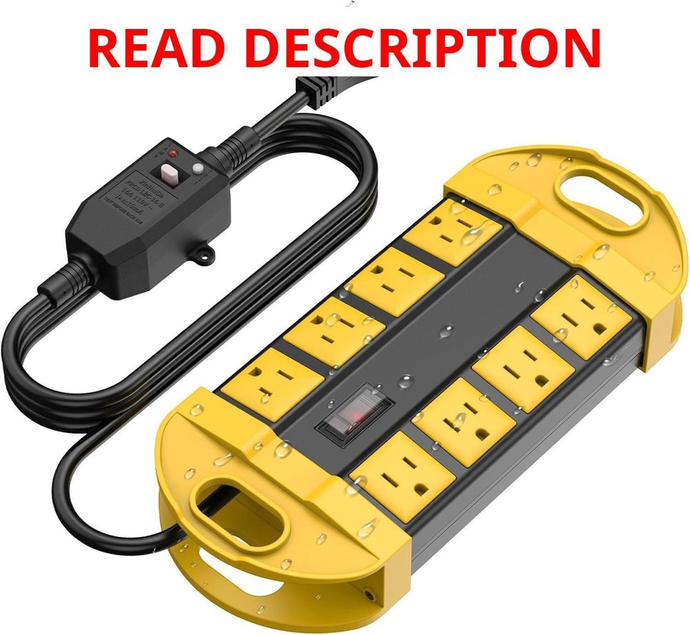 CCCEI GFCI Outdoor Power Strip 8 AC 15ft