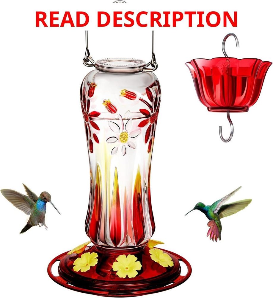 Kingsyard Glass Hummingbird Feeder 25 oz Red