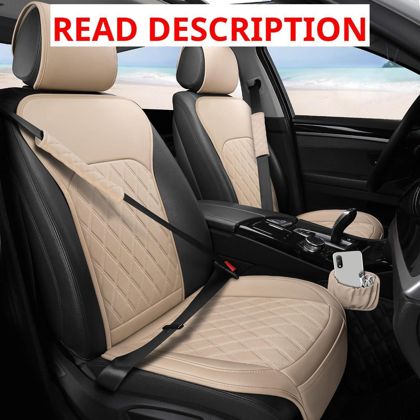 Leather Front Seat Covers with Pocket (Beige)