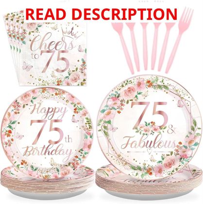 Grencian 96Pcs 75th Birthday Plates & Napkins