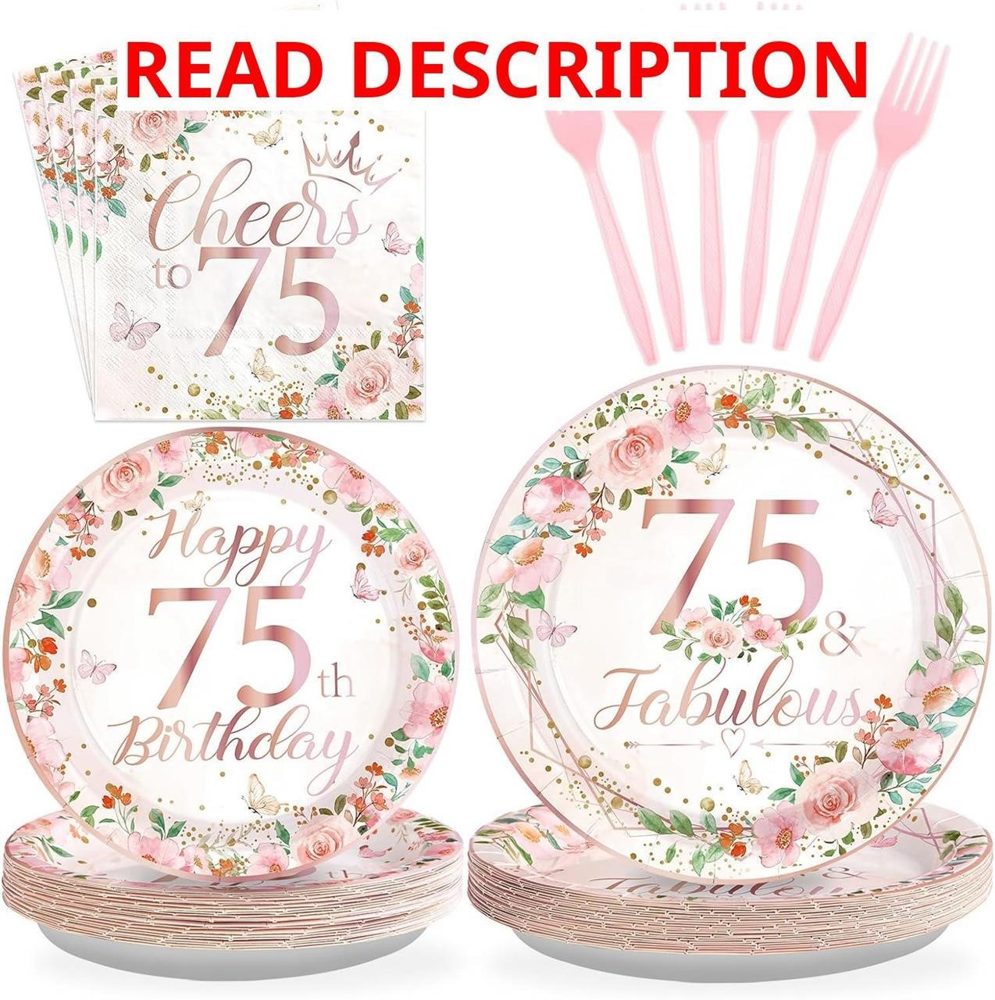 Grencian 96Pcs 75th Birthday Plates & Napkins