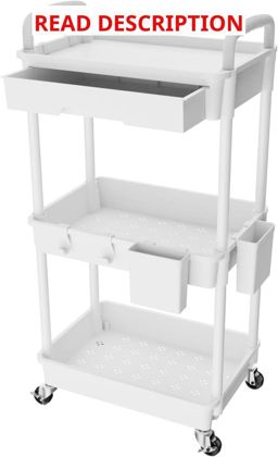 REBECAT 3-Tier Rolling Utility Cart White