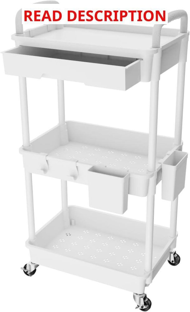 REBECAT 3-Tier Rolling Utility Cart White