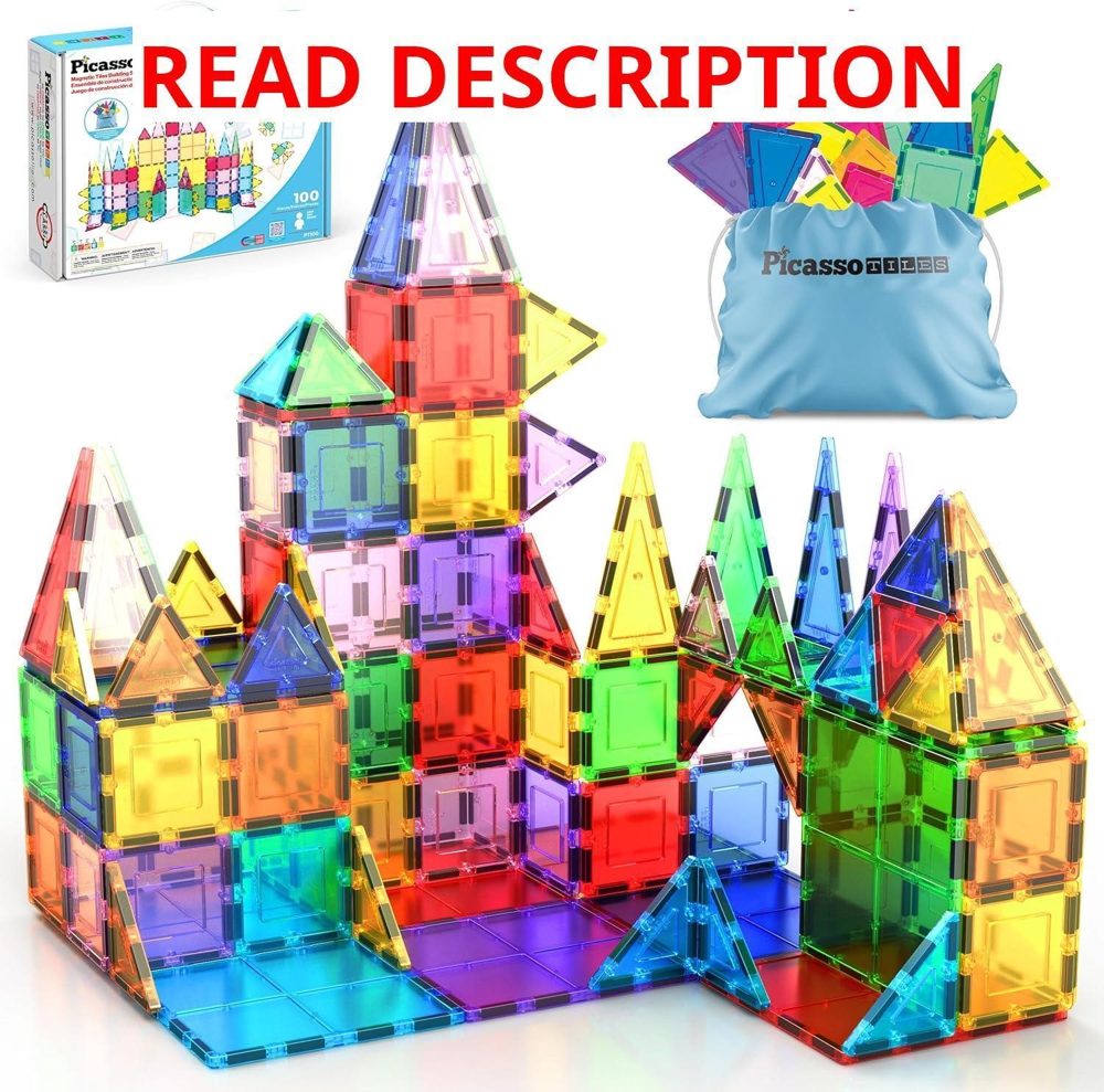 PicassoTiles 100 Piece Magnetic Tiles Set