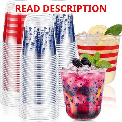 Potchen 50 Pcs Patriotic Cups 12oz Blue Red