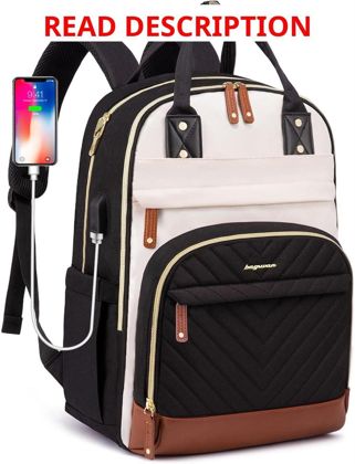 Women Laptop Backpack - 15.6" USB Beige/Black