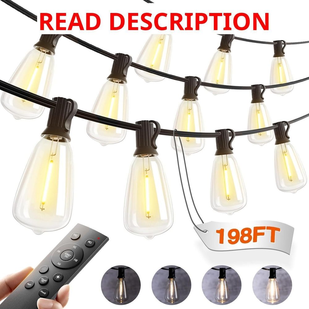 addlon 198FT Outdoor String Lights with Remote