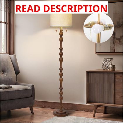 65.5" Natural Wood Floor Lamp with Linen Shade