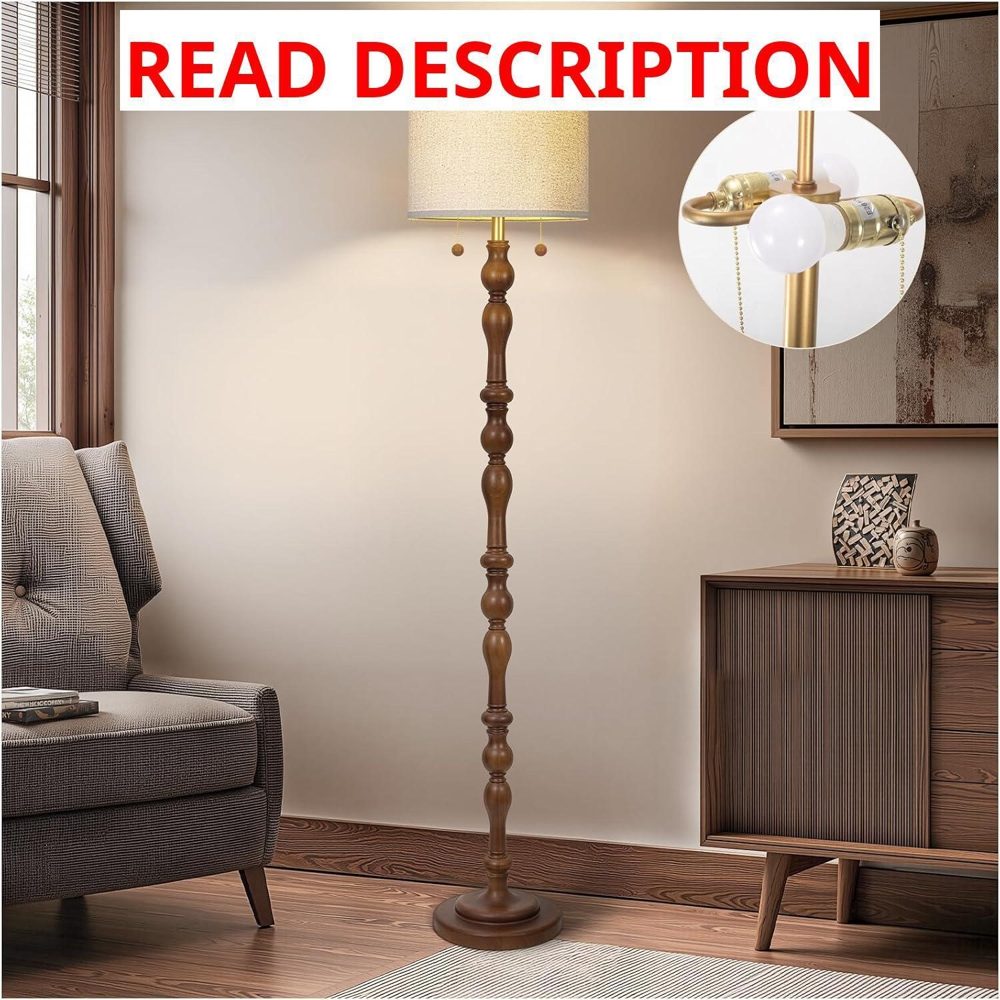 65.5" Natural Wood Floor Lamp with Linen Shade