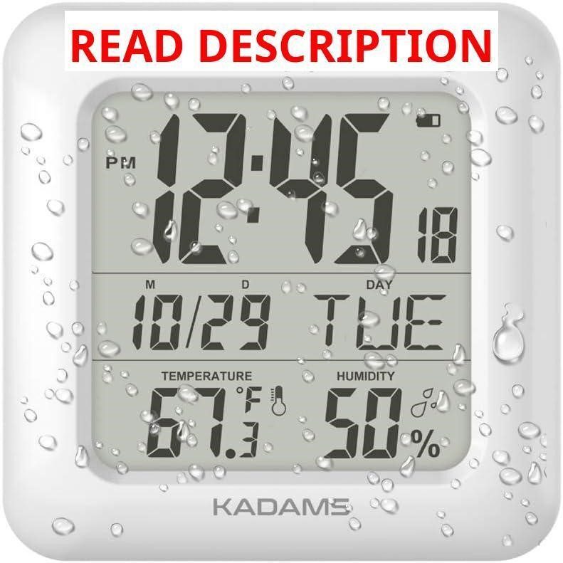 KADAMS Bathroom Clock 9.5" LCD Screen White