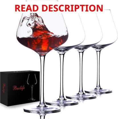 BACLIFE Hand Blown Wine Glasses Set of 4 23 oz