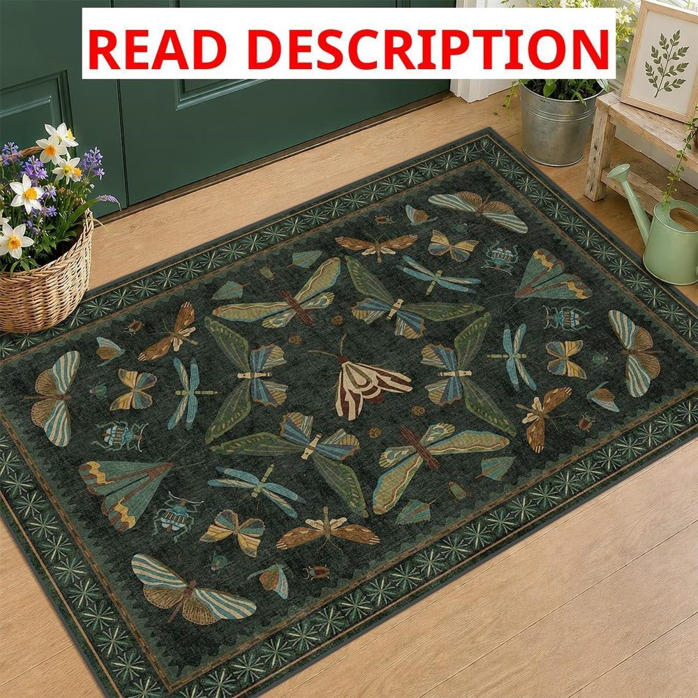 Hazo Haus 2x3 Entry Rugs Indoor- Dark Green