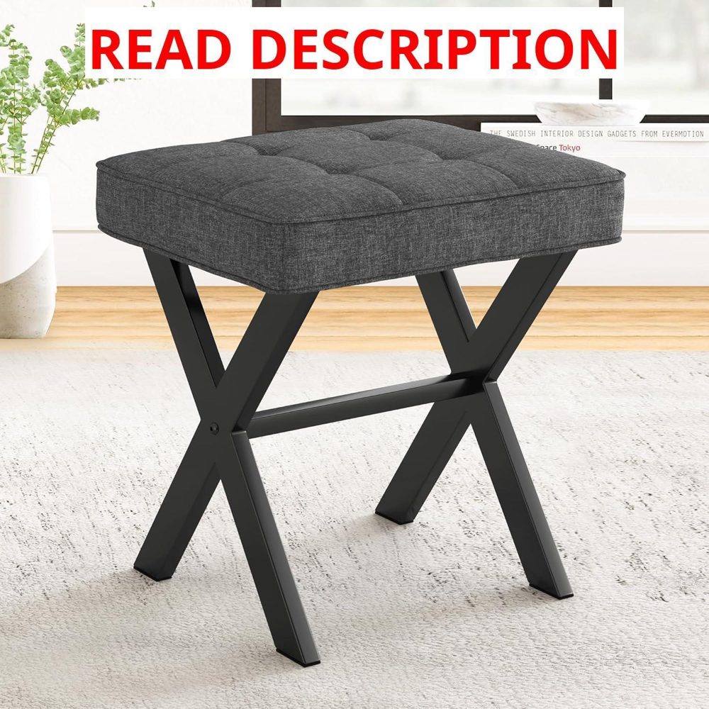 LUE BONA Vanity Stool with Metal X Legs Gray