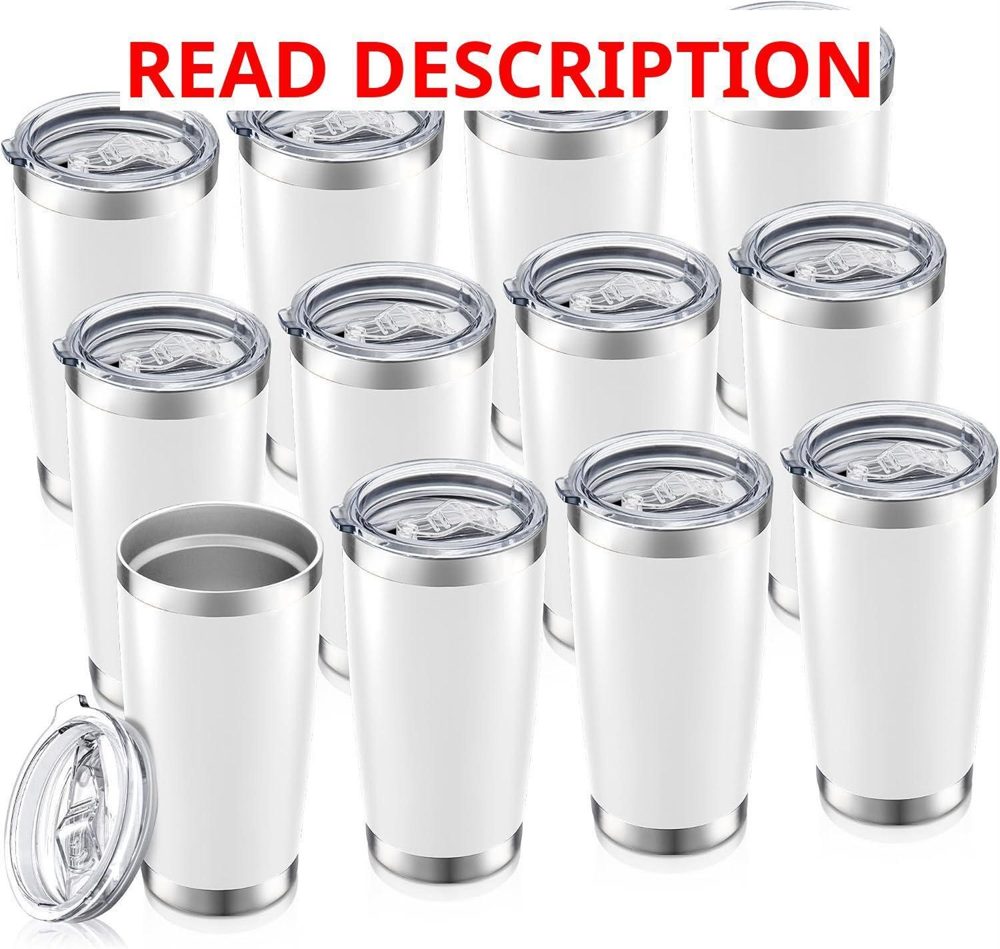 20 oz Tumbler Bulk with Lid White 12-pack