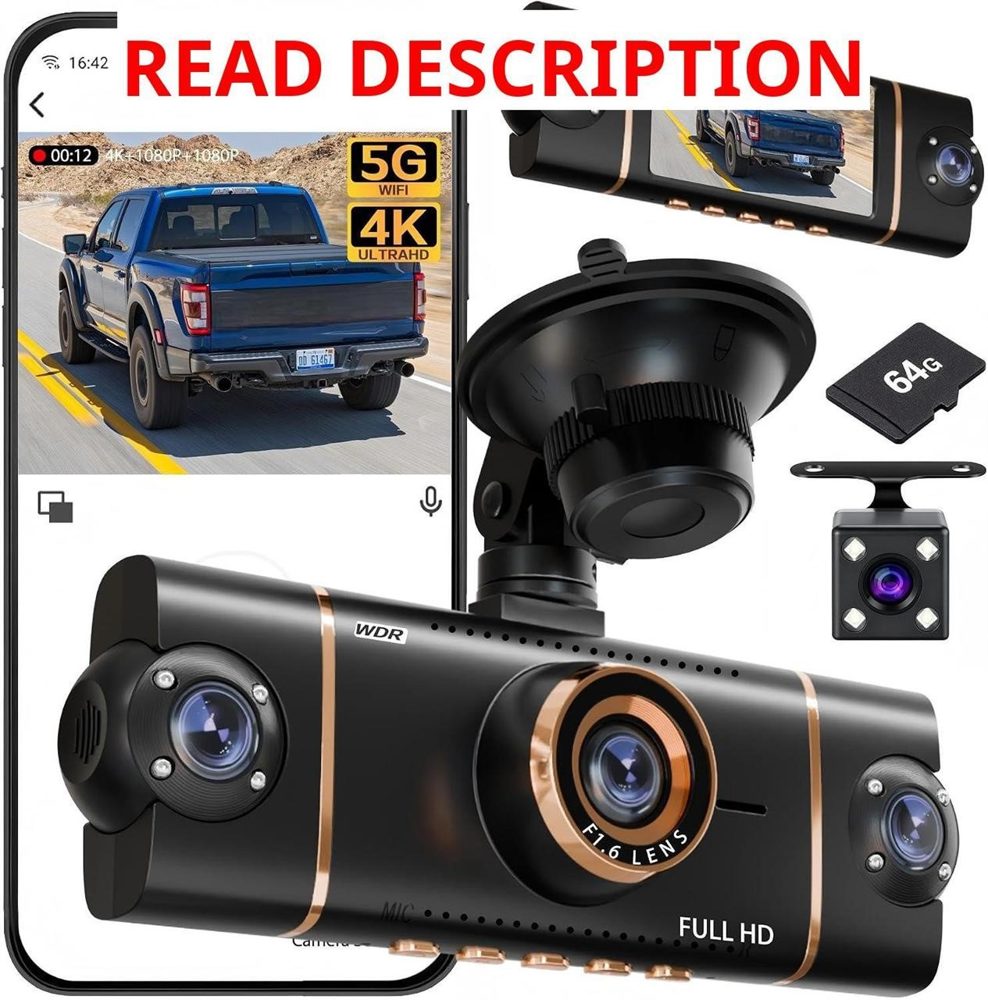 4K+1080P 4-Channel 360 Dash Cam 64GB Card