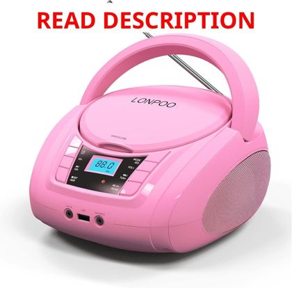 LONPOO CD Player Boombox with FM/USB Pink
