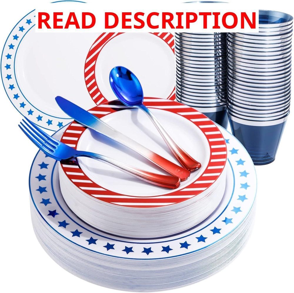 LIYH 180 Pcs 4th of July Plates Set