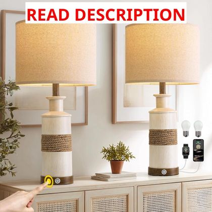 BOBOMOMO 24.5" Rattan Table Lamps Set of 2