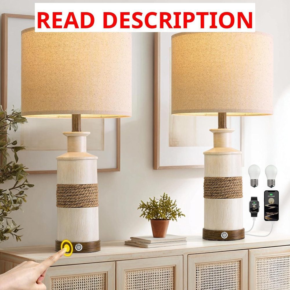 BOBOMOMO 24.5" Rattan Table Lamps Set of 2