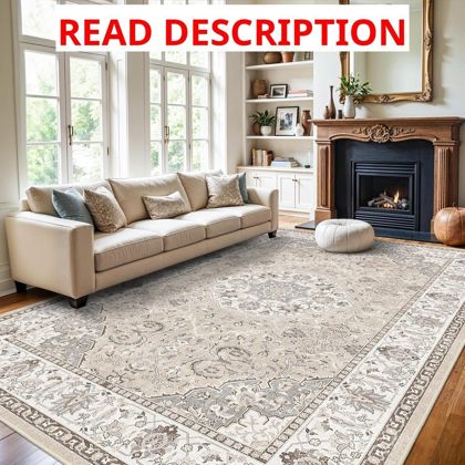 Washable 9x12 Area Rug - Non Slip Beige