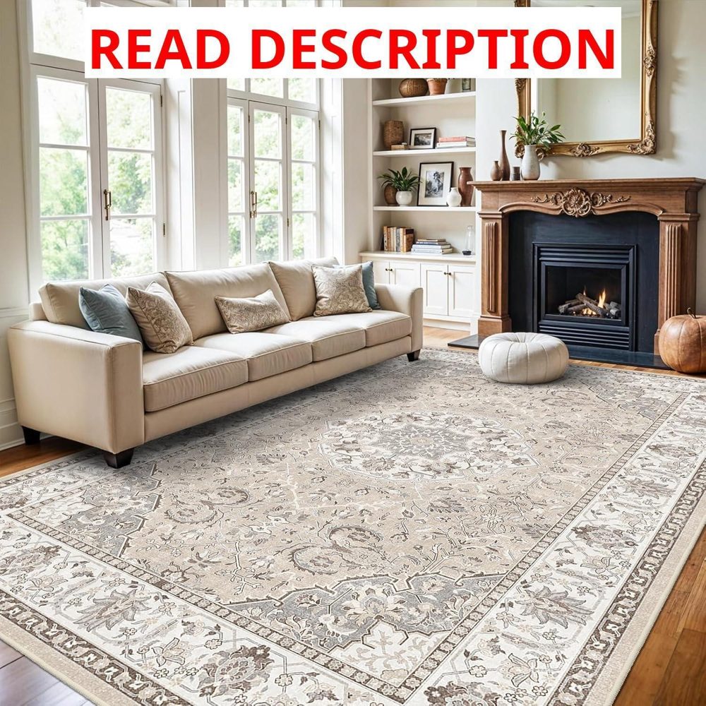 Washable 9x12 Area Rug - Non Slip Beige