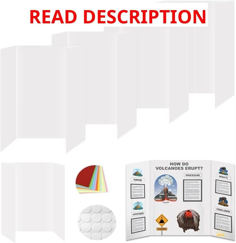 Rsgift 4 Pcs Tri-fold Poster Boards with Tapes