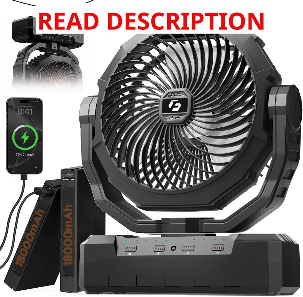 3-in-1 Camping Fan with Light 36000mAh Black
