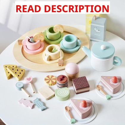 Wooden Tea Party Set 34 pc for Toddlers 3-5