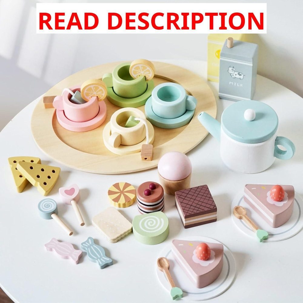 Wooden Tea Party Set 34 pc for Toddlers 3-5