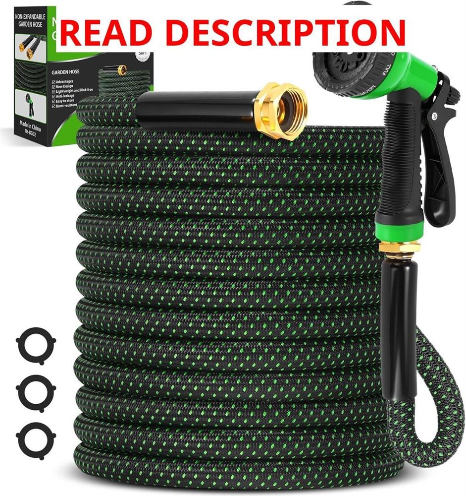 Garden Hose 50ft with 10-Function Nozzle