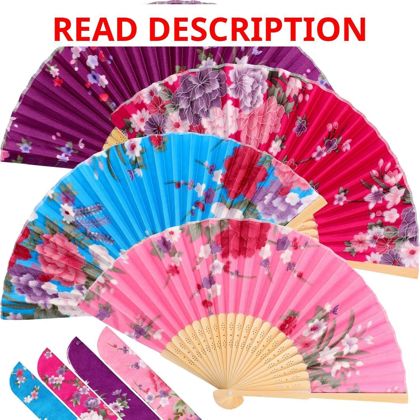 Zonon 4-Pack Floral Folding Fans with Tassel