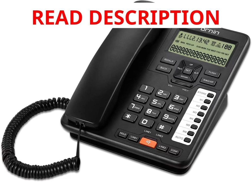 Ornin 2-Line Corded Desk Phone System (Black)