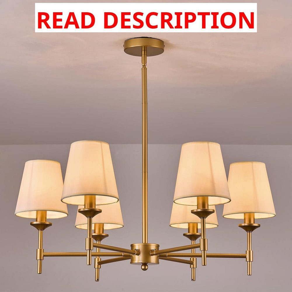 Gold Chandelier with Shades 6 Light Pendant