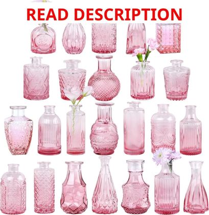 TBWIND Pink Glass Bud Vase Set of 24