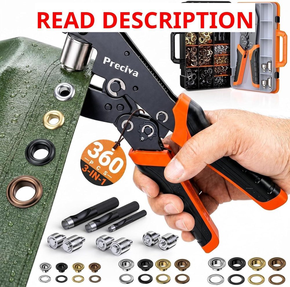 Preciva 3-Size Grommet Tool Kit - 360 Eyelets