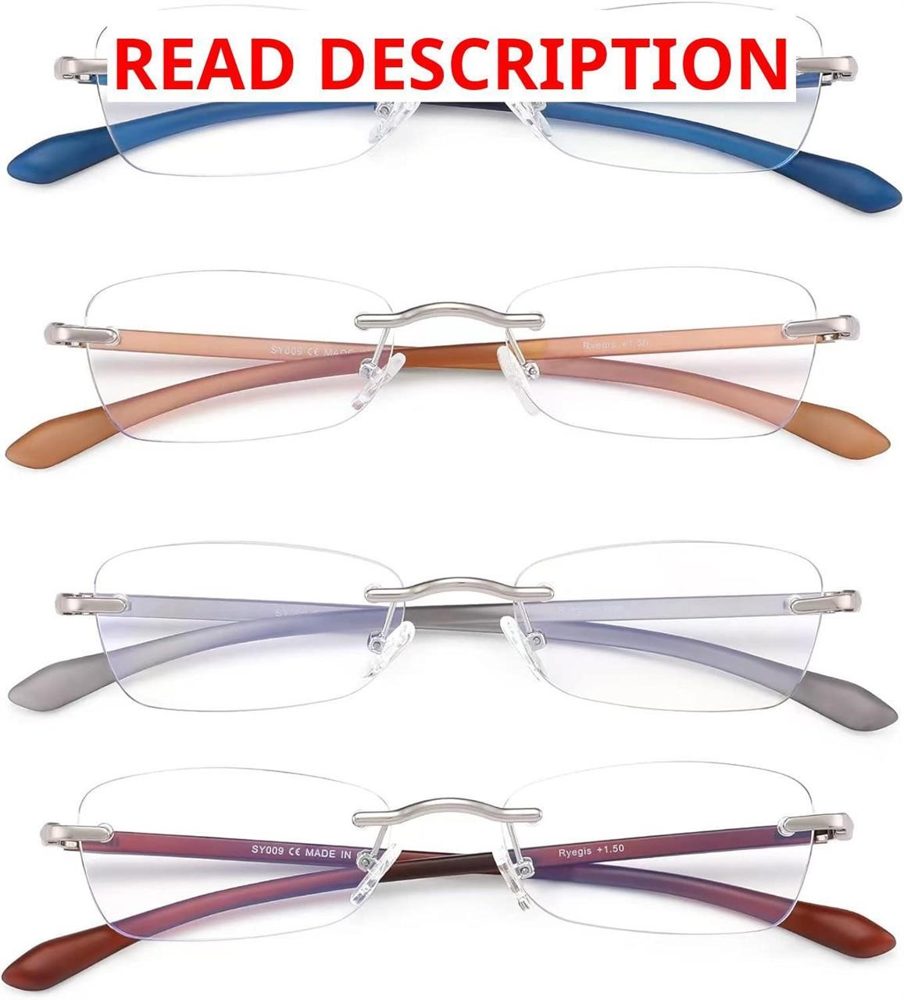 Rimless Reading Glasses for Women 4 Pack