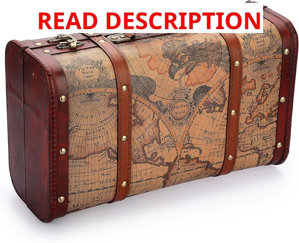 ELLDOO Vintage Wooden Chest Map Pattern