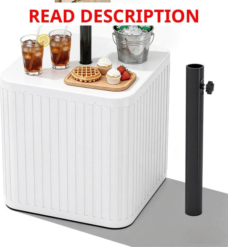 2-in-1 Umbrella Side Table with Base (White)