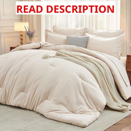 MUXHOMO 7-Piece Queen Comforter Set Beige
