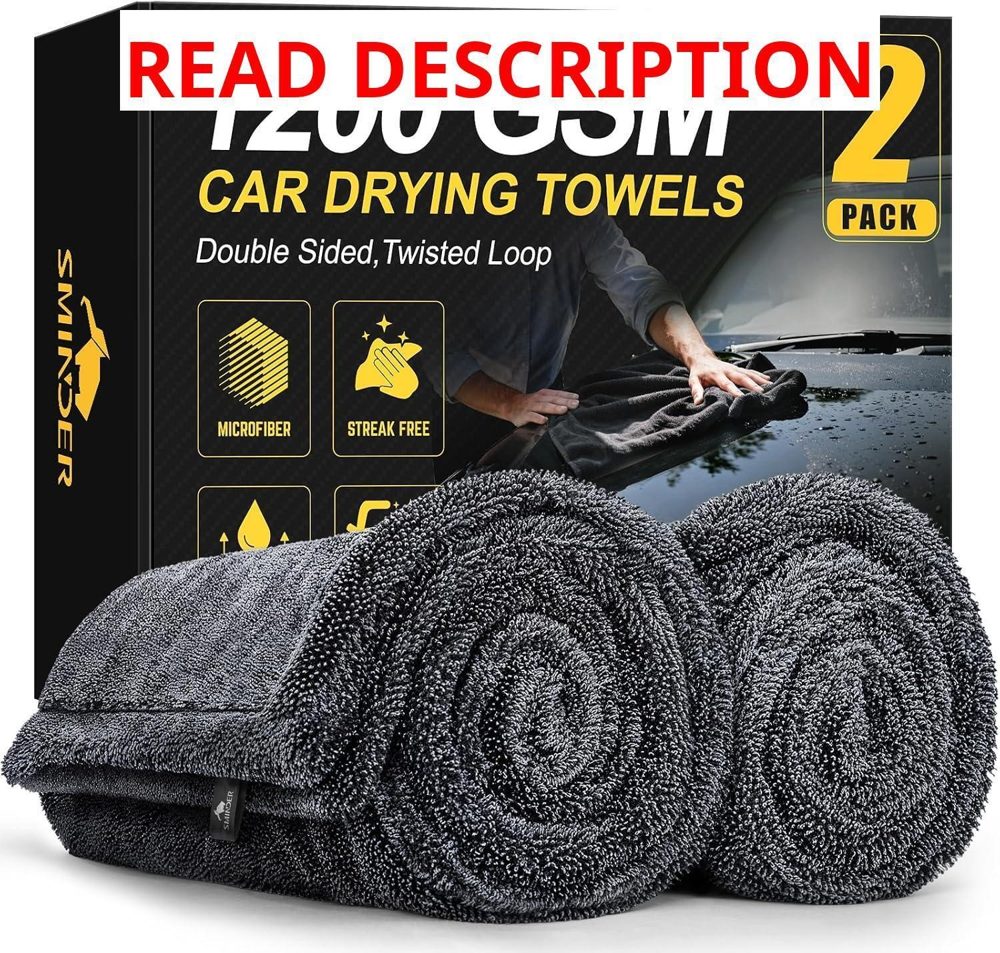 SMINDER 2-Pack 1200 GSM Car Towels 36"x24"
