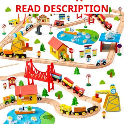 Wooden Train Set with Tracks 110pcs Gift