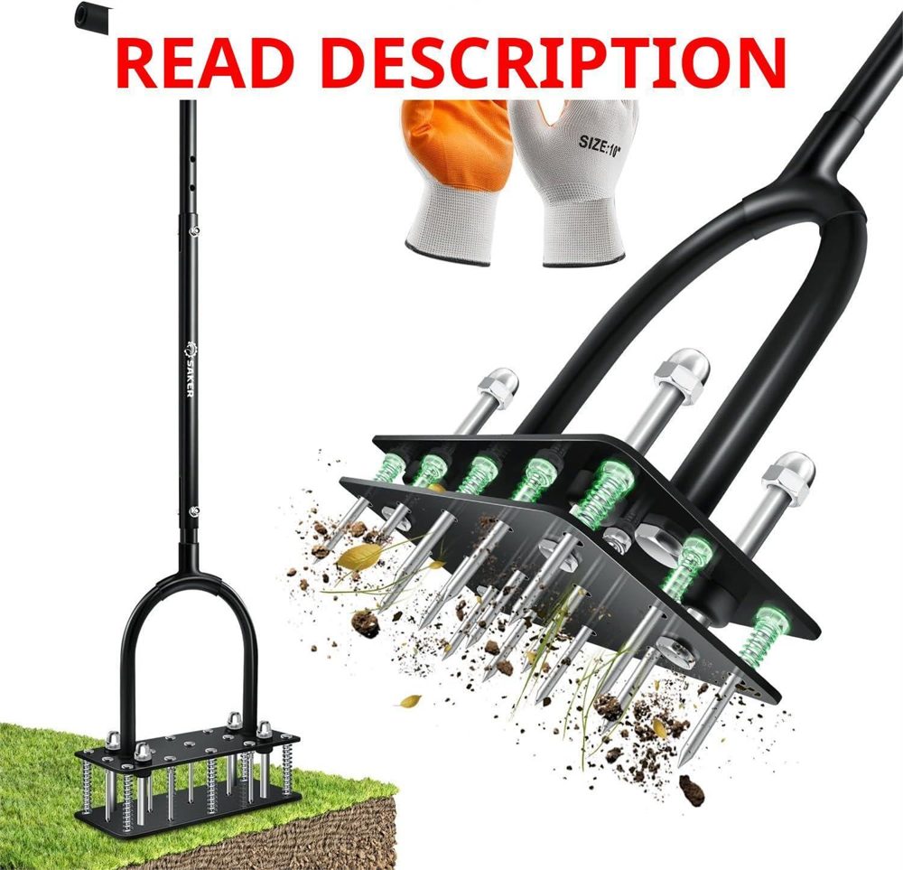 Saker Lawn Aerator with 15 Spikes Adjustable