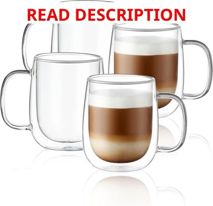 CNGLASS 12oz Double Wall Glass Mugs Set of 4