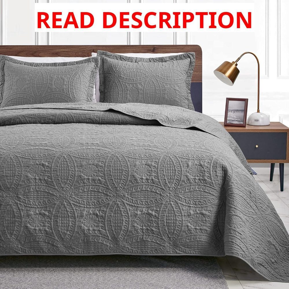 Loves Cabin King Quilt Set - Grey 3pc