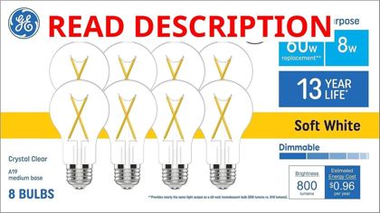 GE 60W EQ A19 LED Light Bulb 8-Pack Dimmable
